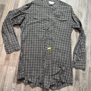 Casual Brown and Black Button Down Shirt with Curved Hem vintage